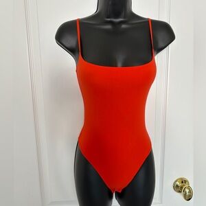 Skims Red Spaghetti Strap Thong Bodysuit Soft Stretchy Fabric Small S